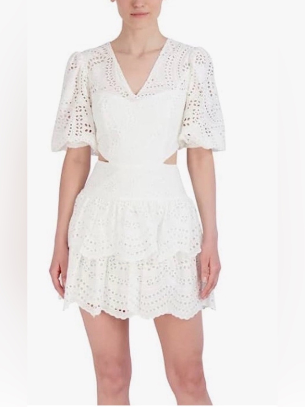 BCBGMAXAZRIA White Eyelet Cutout Mini Dress